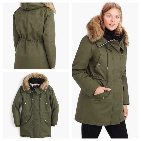 J. Crew Perfect Winter Parka Olive Green size MEDIUM